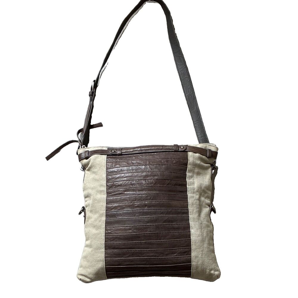 Joe's Jeans Beige/Brown Colorblock Crossbody Bag Zip Adjustable Strap Pockets